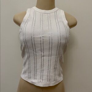 Zara White Rhinestone Ribbed Tank Top